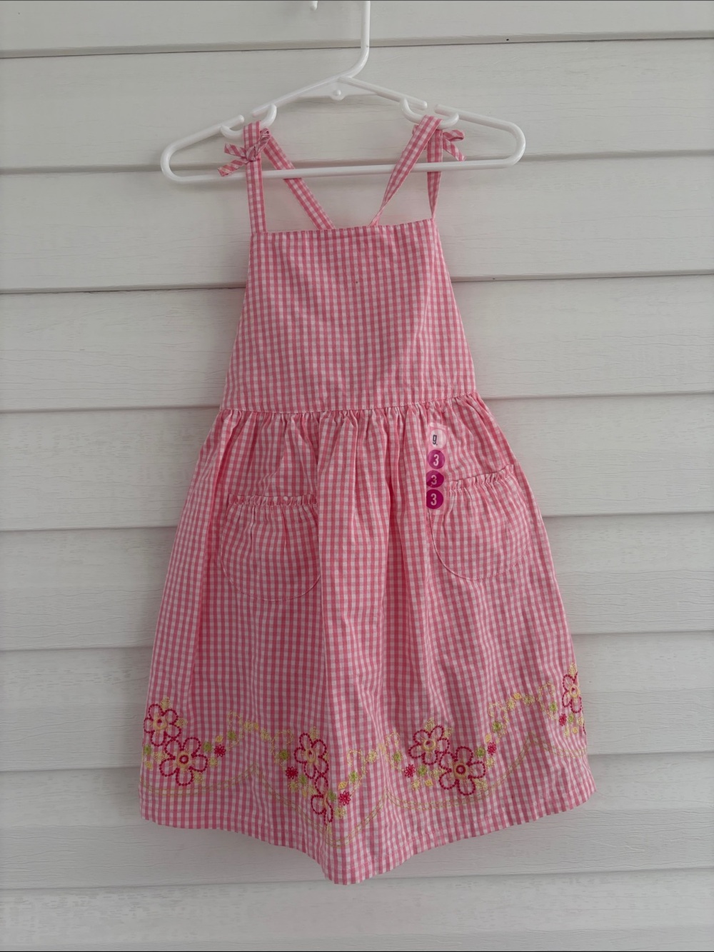 NWT Vintage Gymboree Pink Gingham Sundress Girls Size 3 Y2K Embroidered Floral